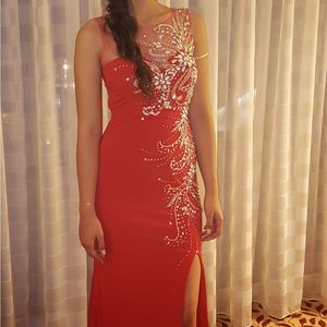 Madison James ball gown red dress